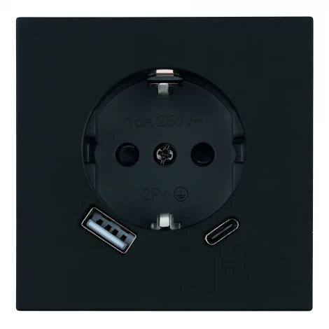 Розетка 1-местная з/ш с/з 16А + USB + Type C (механизм) 250В 20W RST16-3119-05 черный бархат Stekker Мия 50452