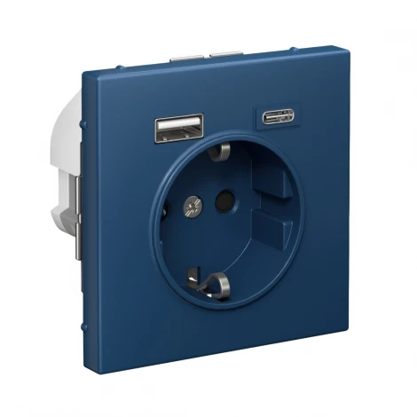 Розетка с заземлением, шторками и USB Type A+С (аквамарин) Systeme Electric GAL001132