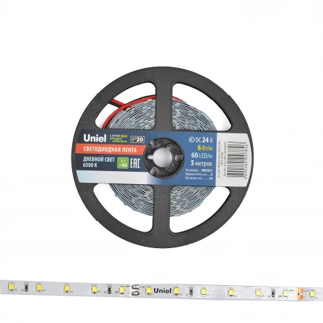 Светодиодная лента Uniel ULS-2835-60LED/m-8mm-IP20-DC24V-6W/m-5M-DW катушка в герметичной упаковке