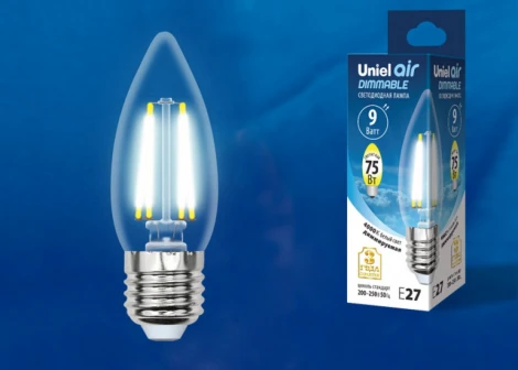 Лампочка светодиодная свеча прозрачная E27 9W 4000K Uniel LED-C35-9W/4000K/E27/CL/DIM GLA01TR