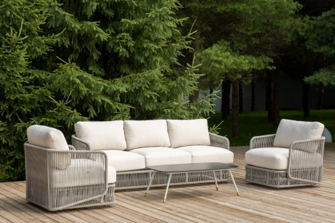 "Альбано" лаунж-зона 5-местная плетеная из роупа (веревки), каркас алюминиевый светло-серый, роуп серый меланж 4SIS ALBS3C2TJ-4-SET