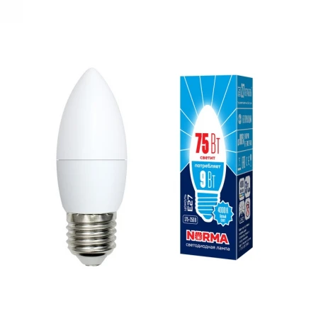 Лампочка светодиодная свеча белая E27 9W 4000K Volpe LED-C37-9W/NW/E27/FR/NR