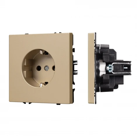 Розетка ARL NOBE зк со шторками софт-тач золотой песок SCT-MEU-SFPL-GD (250V, 16A) (Arlight,) 054278(1)