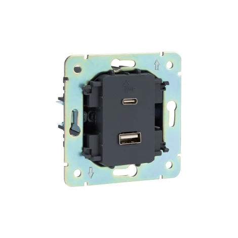 Розетка USB-A+Type-C 3А с функцией быстрой зарядки оникс Kranz Round KR-78-0734-3