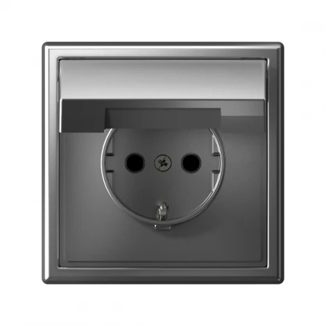 Розетка с заземлением, шторками и крышкой (сталь) Systeme Electric GAL000946S