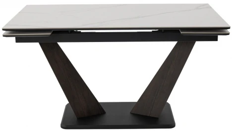 Стол ВИРДЖИНИЯ 140 цвет MATTE БЕЛЫЙ МРАМОР, керамика / ЛЕСНОЙ ОРЕХ, ЧЕРНЫЙ M-City 64613