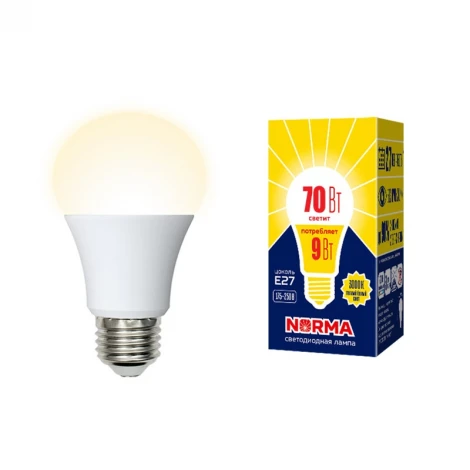Лампочка светодиодная шар белая E27 9W 3000K Volpe LED-A60-9W/3000K/E27/FR/NR