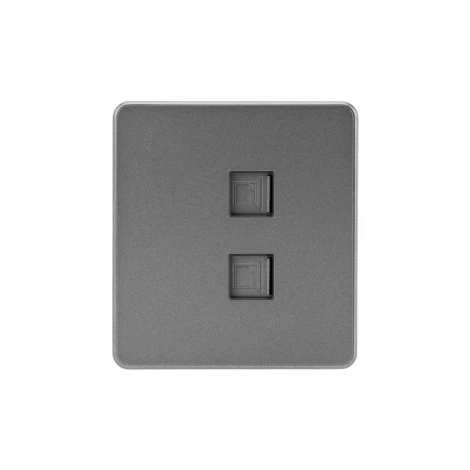 Розетка компьютерная двойная RJ45+RJ45 кат6 с/у титан Kranz Round KR-78-0725-2