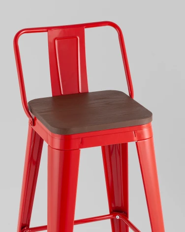 Стул барный TOLIX со спинкой красный глянцевый + темное дерево KD Stool Group УТ000042113