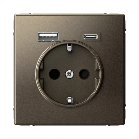 Розетка с заземлением, шторками и USB Type A+С (мокко) Systeme Electric GAL000632