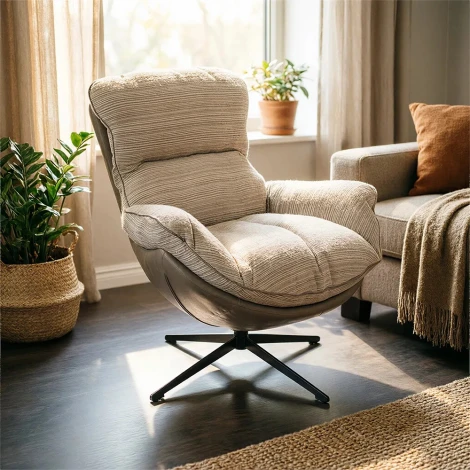 Кресло HUG серый в полоску, экокожа, шенилл Bradex Home FR 1068