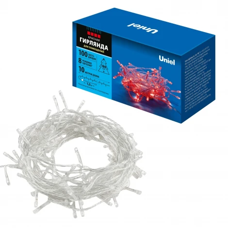 Гирлянда светодиодная, 10м, 100 светодиодов, красный свет. ULD-S1000-100/DTA RED IP20