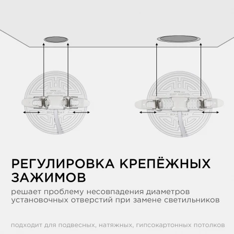 Встраиваемый светодиодный светильник безрамочный 12Вт (8Вт+4Вт) 1020Лм 2700К IP20 круг, 3 режима свечения, регулировка под посадочное отверстие 55-105мм, ал. корпус Apeyron 06-103