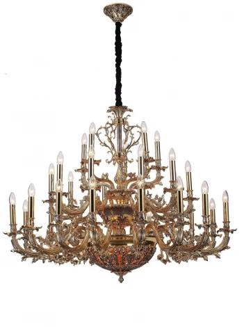 Подвесная большая люстра Lucia Tucci Firenze 1780.30.3 antique gold (220V, на цепи, подсвечник, свеча, листья, ветки)