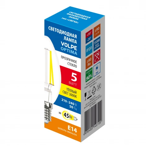 Лампочка светодиодная филаментная Volpe LED-C35-SLF LED-C35-5W/3000K/E14/CL/SLF
