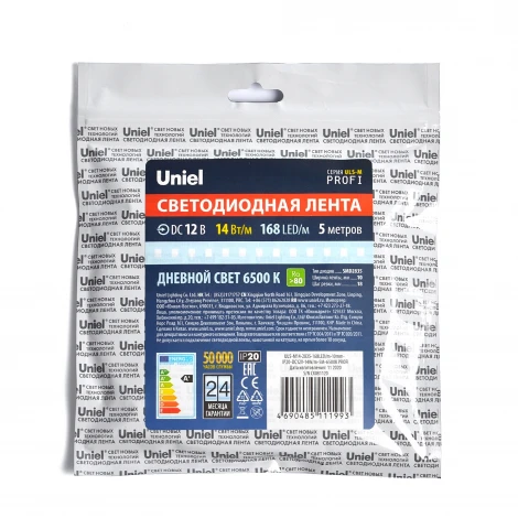 Светодиодная лента Uniel ULS-M14-2835-168LED/m-10mm-IP20-DC12V-14W/m-5M-6500K PROFI катушка в герметичной упаковке