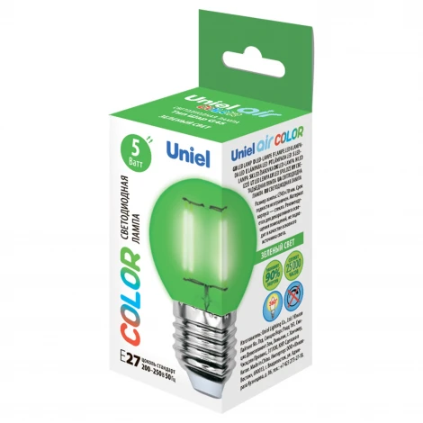 Лампочка светодиодная шар зеленая E27 5W Uniel LED-G45-5W/GREEN/E27 GLA02GR
