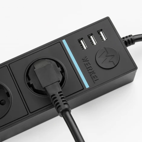 Розеточный блок 4-х местный + 3 USB черный W6514908 (a051459)