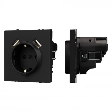 Розетка ARL NOBE зк со шторками с USB тип А+А софт-тач черный оникс SCT-MUAA-SFPL-BK (250V, 16A) (Arlight,) 054289(1)