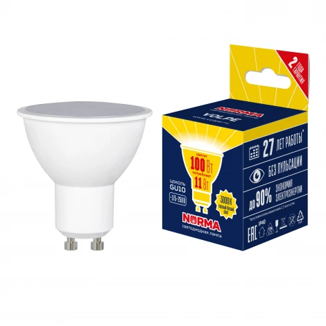 Лампа светодиодная, форма "JCDR", матовая, теплый белый свет 3000K Volpe Norma LED-JCDR-11W/3000K/GU10/NR