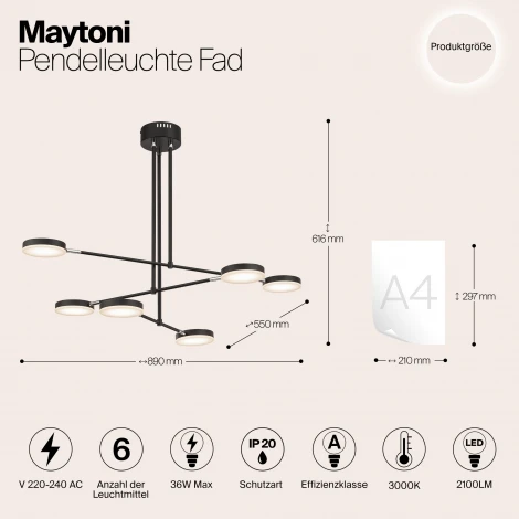 Потолочная люстра на штанге Maytoni Fad MOD070PL-L38B3K (LED, 220V)