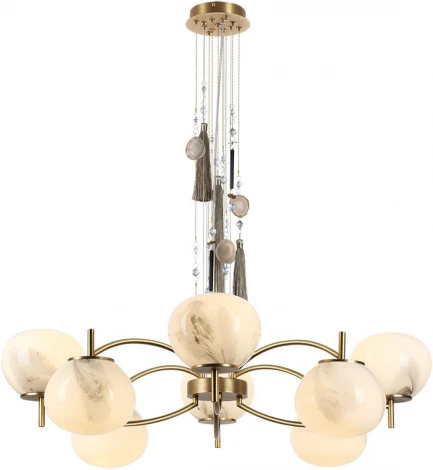 Подвесная люстра Odeon Light Fiolent 5432/8 золотой(под латунь)/стекло/кисточка/агат E14 8*40W (220V, на тросе)