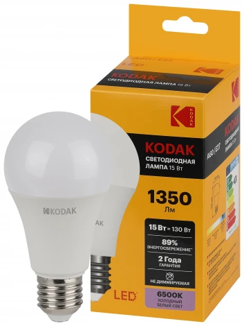 Светодиодная лампа Kodak LED A60-15W-865-E27 K 15Вт груша холодный дневной свет Е27 (Б0057610)