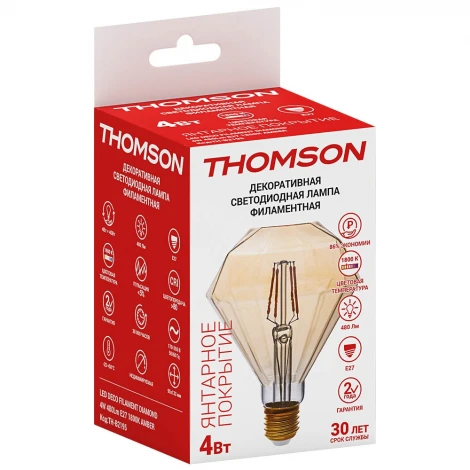 Лампочка светодиодная филаментная прозрачная груша E27 4W Thomson Deco Diamond TH-B2195