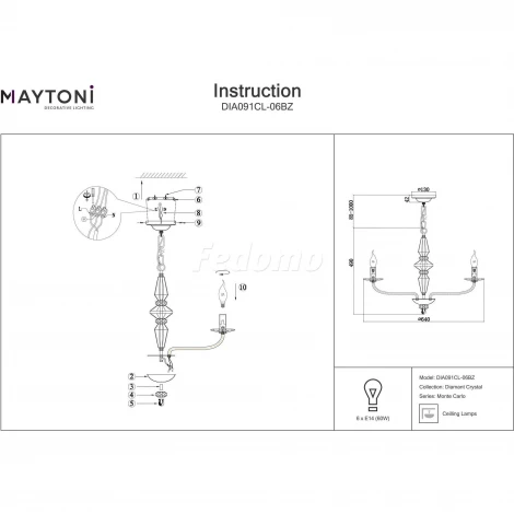 Подвесная люстра Maytoni Monte Carlo DIA091CL-06BZ