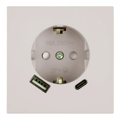 Розетка 1-местная з/ш с/з 16А + USB + Type C (механизм) 250В 20W RST16-3119-08 пудровый жемчуг Stekker Мия 50482