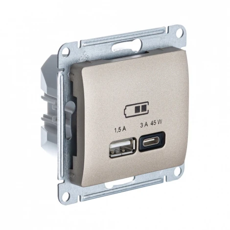 Розетка с быстрой зарядкой USB Type A+С 45Вт (титан) Systeme Electric Glossa GSL000429