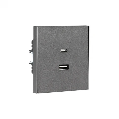Розетка USB-A+Type-C 3А с функцией быстрой зарядки графит Kranz Strong KR-78-0734-6