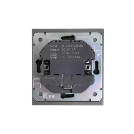 Розетка 1-ая с/з с/у з/ш 16А с USB A+C быстрой зарядки 5В/3А графит Kranz Strong KR-78-0704-6