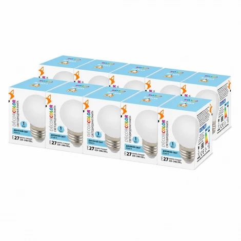 Лампочка светодиодная E27 1Вт Volpe DÉCOR COLOR LED-G45-1W/6000K/E27/FR/С SET10