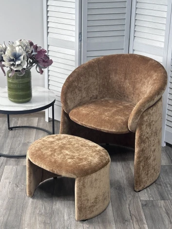 Кресло+оттоманка ХАГ (HUG) AT5139-13 Коричневый, ткань/ каркас металл в обивке, ®DISAUR M-City 64576