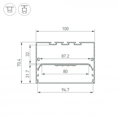 Профиль POWER-W100H70-2000 ANOD (Arlight, Алюминий) 049944