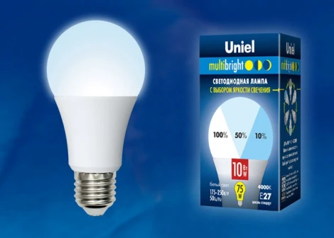 Лампочка светодиодная шар белая E27 10W 4000K Uniel LED-A60-10W/NW/E27/FR/MB PLM11WH