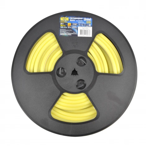 Светодиодная гибкая герметичная лента Neon 15 м. Neon ULS-N11-2835-120LED/m-8mm-IP67-DC24V-10W/m-15M-YELLOW катушка в герметичной упаковке