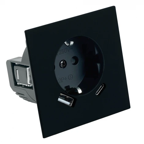 Розетка 1-местная з/ш с/з 16А + USB + Type C (механизм) 250В 20W RST16-3119-05 черный бархат Stekker Мия 50452
