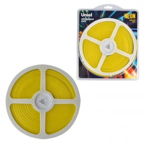 Гибкая светодиодная лента катушка 5м желтый свет Uniel Neon ULS-N01-2835-120LED/m-6mm-IP67-DC12V-9W/m-5M-YELLOW блистер