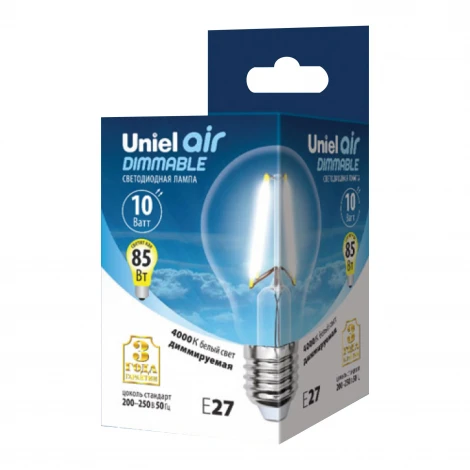 Лампочка светодиодная груша прозрачная E27 10W 4000K Uniel LED-A60-10W/4000K/E27/CL/DIM GLA01TR
