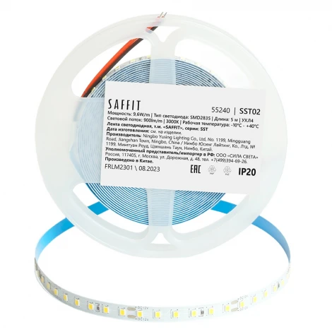 Лента светодиодная SST02 120SMD(2835)/м 9.6Вт/м 12V 3000К IP20 Saffit 55240