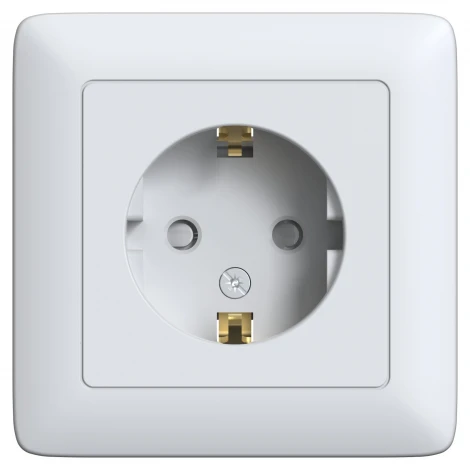 Розетка с заземлением и шторками (белый) Systeme Electric RS16-136-B
