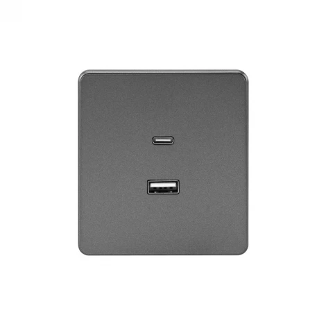 Розетка USB-A+Type-C 3А с функцией быстрой зарядки титан Kranz Round KR-78-0734-2