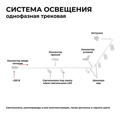 Шинопровод однофазный накладной/подвесной 220V 2 метра, белый, алюминий Apeyron 45-03