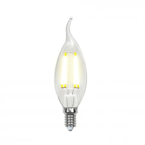 Лампочка светодиодная свеча на ветру прозрачная E14 5W 4000K Uniel LED-CW35-5W/NW/E14/CL/DIM GLA01TR