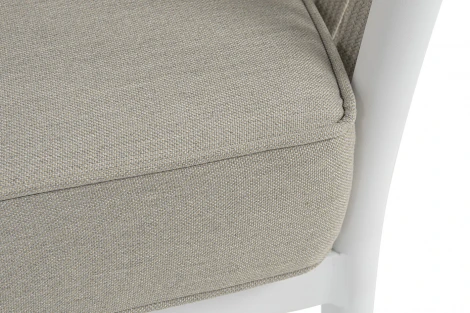 "Касабланка" диван 3-местный плетеный из роупа, каркас алюминий белый муар, роуп бежевый 20мм, ткань бежевая 15052 4SIS KAS-S-3-001 W Mua beige(beige15052)