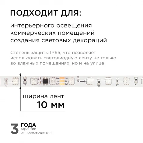 Комплект адресной светодиодной ленты 24В 14,4Вт/м SMD5050 60д/м IP65 ширина подложки 10мм(белая) 2м, RGB с аксессуарами Apeyron 10-95