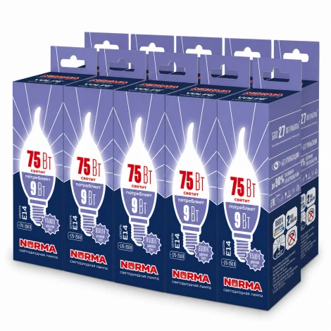 Лампочка светодиодная E14 9Вт Volpe NORMA LED-CW37-9W/6500K/E14/FR/NR SET10
