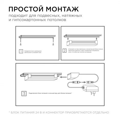 Светильник светодиодный модульный в комплекте с шинопроводом 24В 2Вт 160Лм 4000K Apeyron 07-09